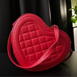 Red Heart-Shaped Quilted Women's Bag